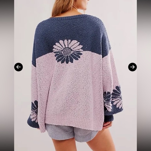 NWT Free People Oversized Chunky Daisy In Bloom Sweater Blue Lilac Women’s SM - Picture 2 of 8